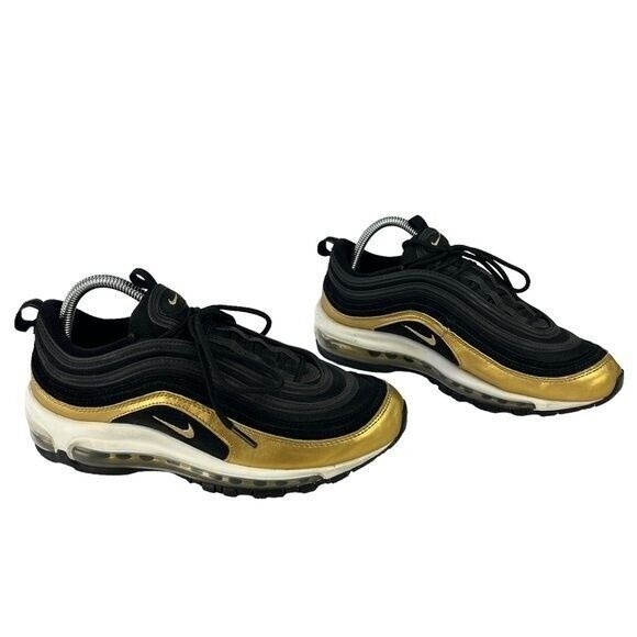 Nike‎ AirMax 97 Shoes Womens 9 Youth 7 Black Metallic Gold Shoes - Picture 3 of 13